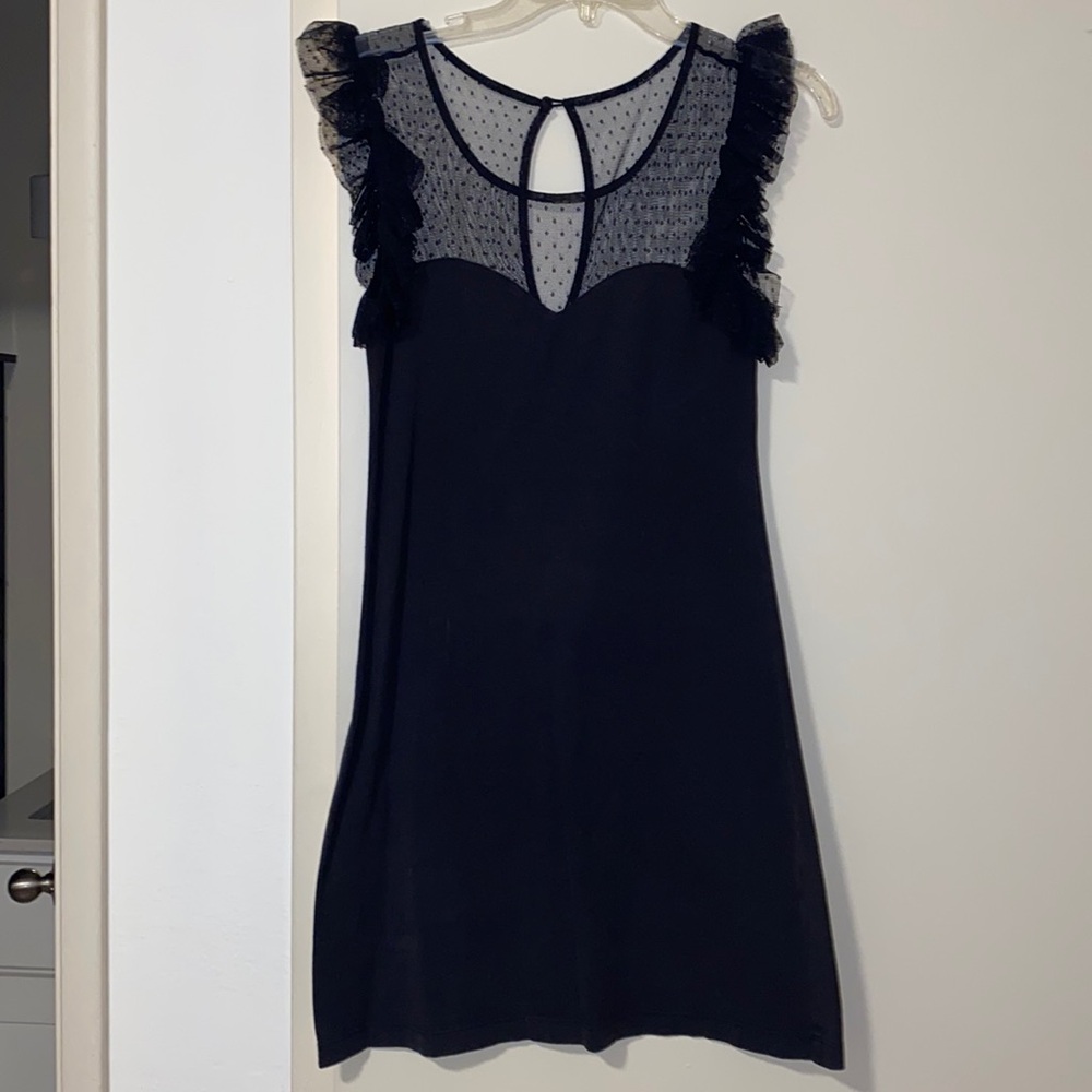 Betsey Johnson sweetheart cotton midi dress with sheer polka dot tank top ruffle